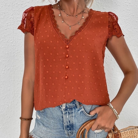 Boho Swiss Dot Floral Lace Blouse - Picture 7 of 13